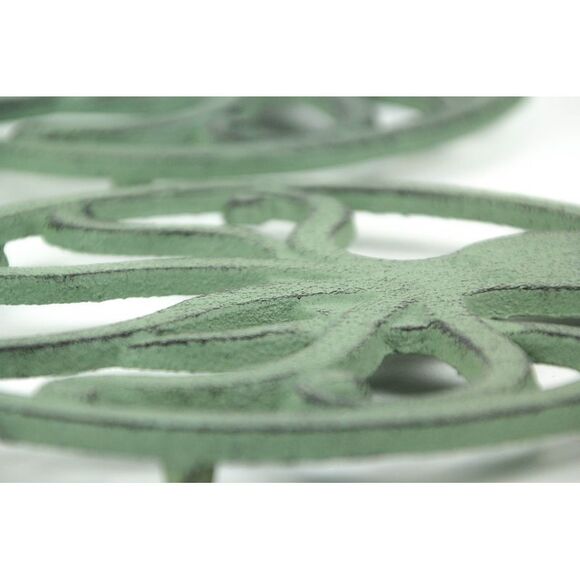 Distressed Coastal Cast Iron Octopus Sea Foam Green Trivet Set of 2 - Picture 3 of 3